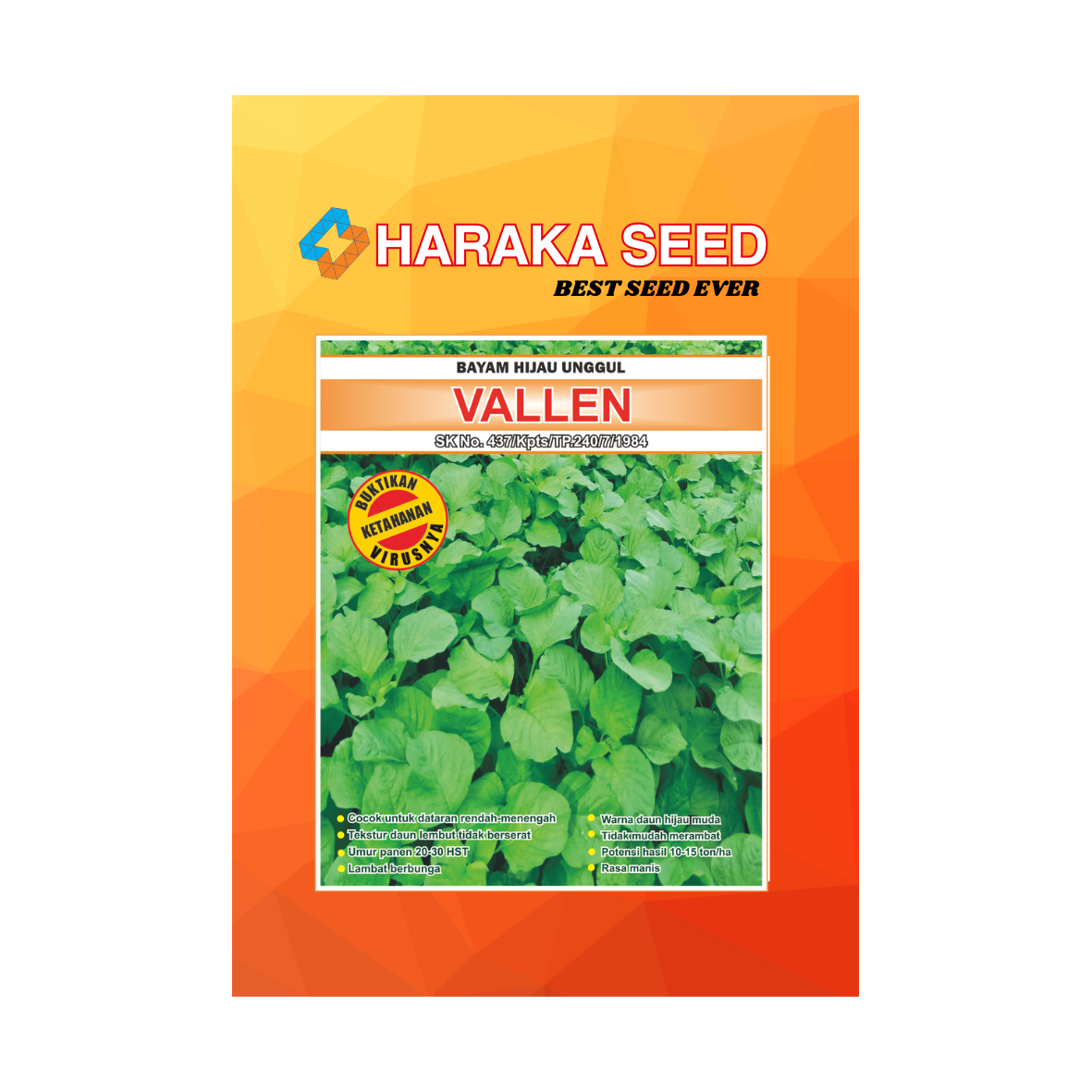 Kemasan benih Bayam Hijau Unggul VALLEN